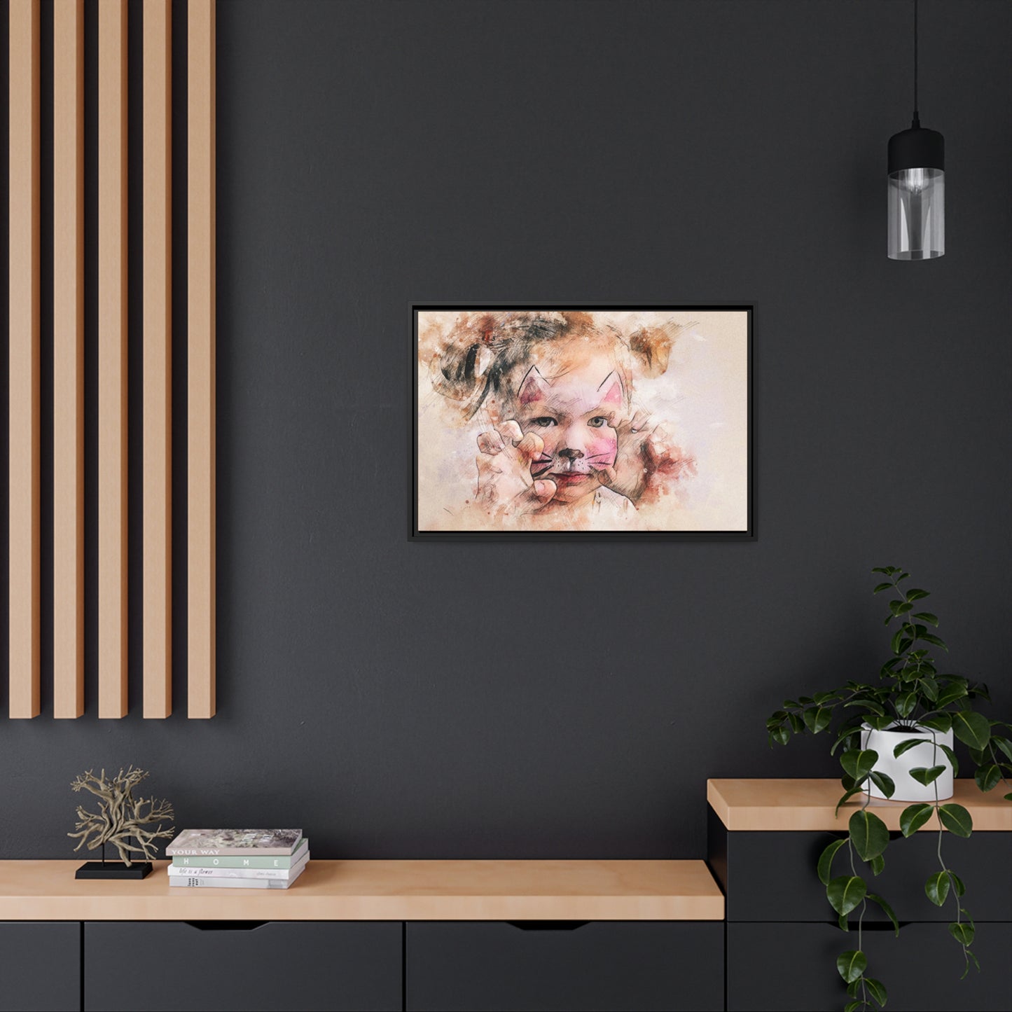 Baby Girl Cat Matte Canvas, Black Frame