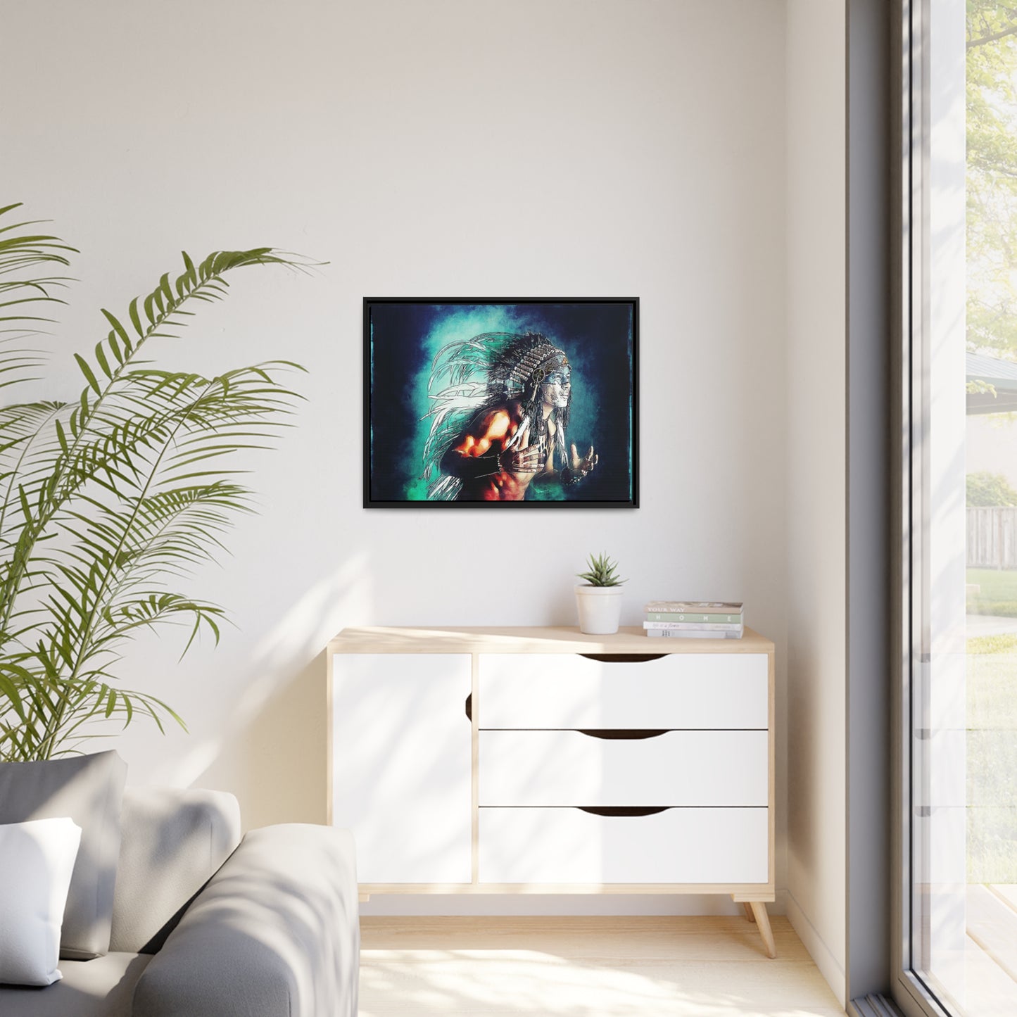 First Nation Man Matte Canvas, Black Frame