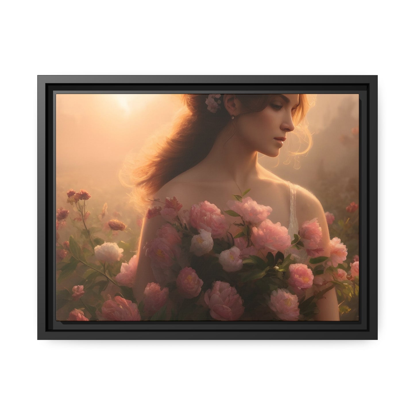 Women Roses Matte Canvas, Black Frame