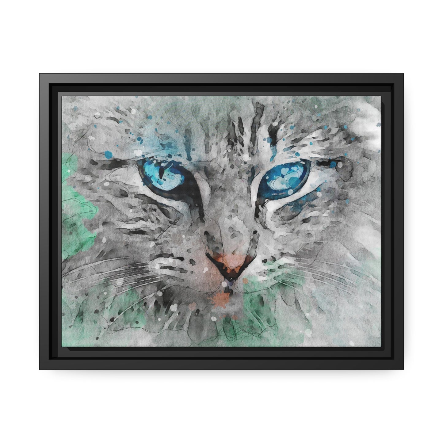 Cat Matte Canvas, Black Frame