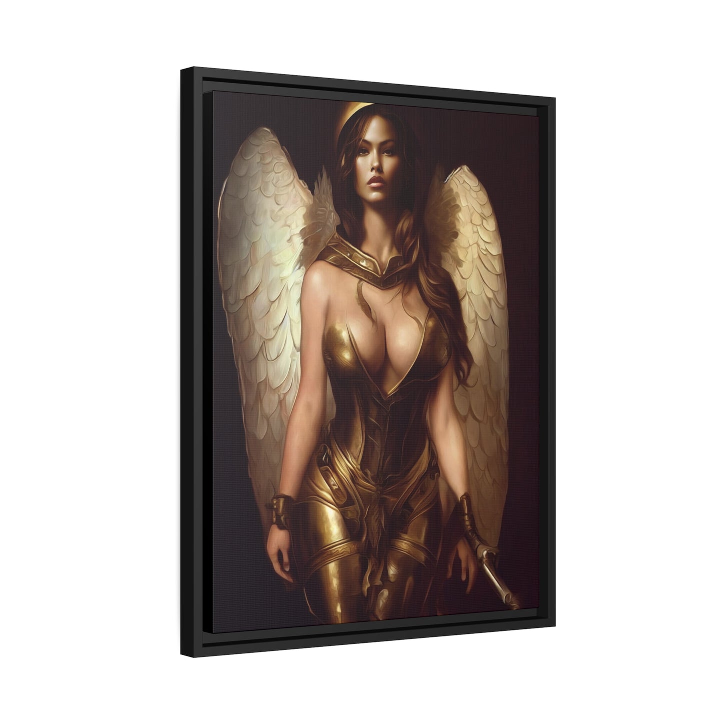 Woman Angel Warrior Matte Canvas, Black Frame