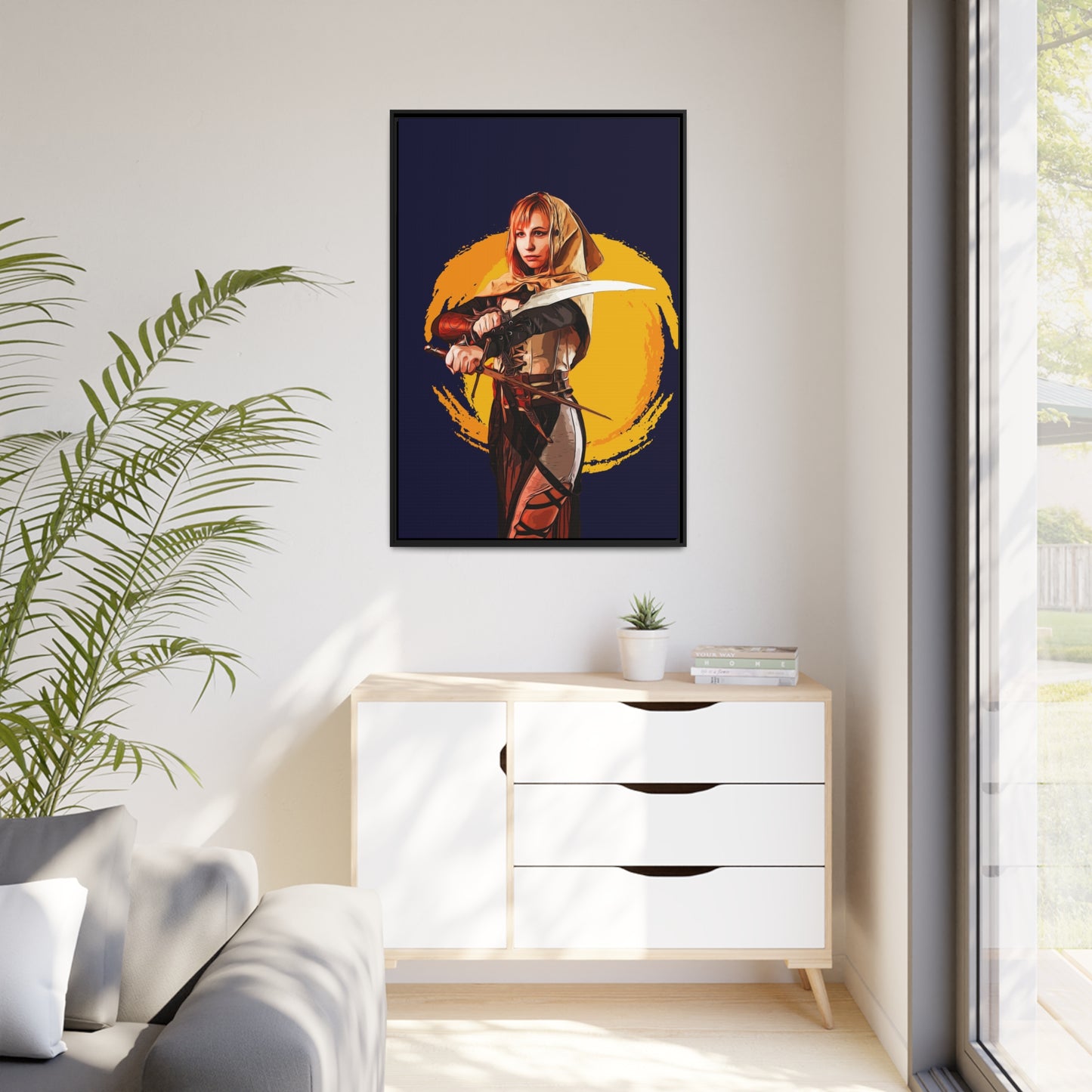 Cosplay Woman Warrior Matte Canvas, Black Frame