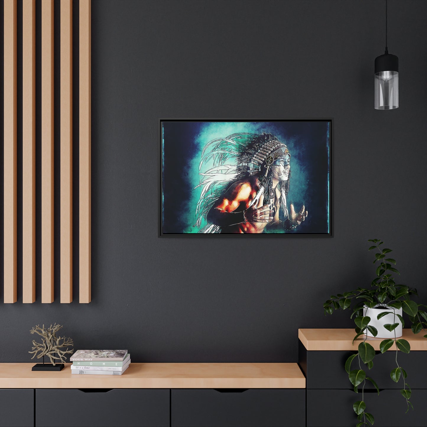 First Nation Man Matte Canvas, Black Frame