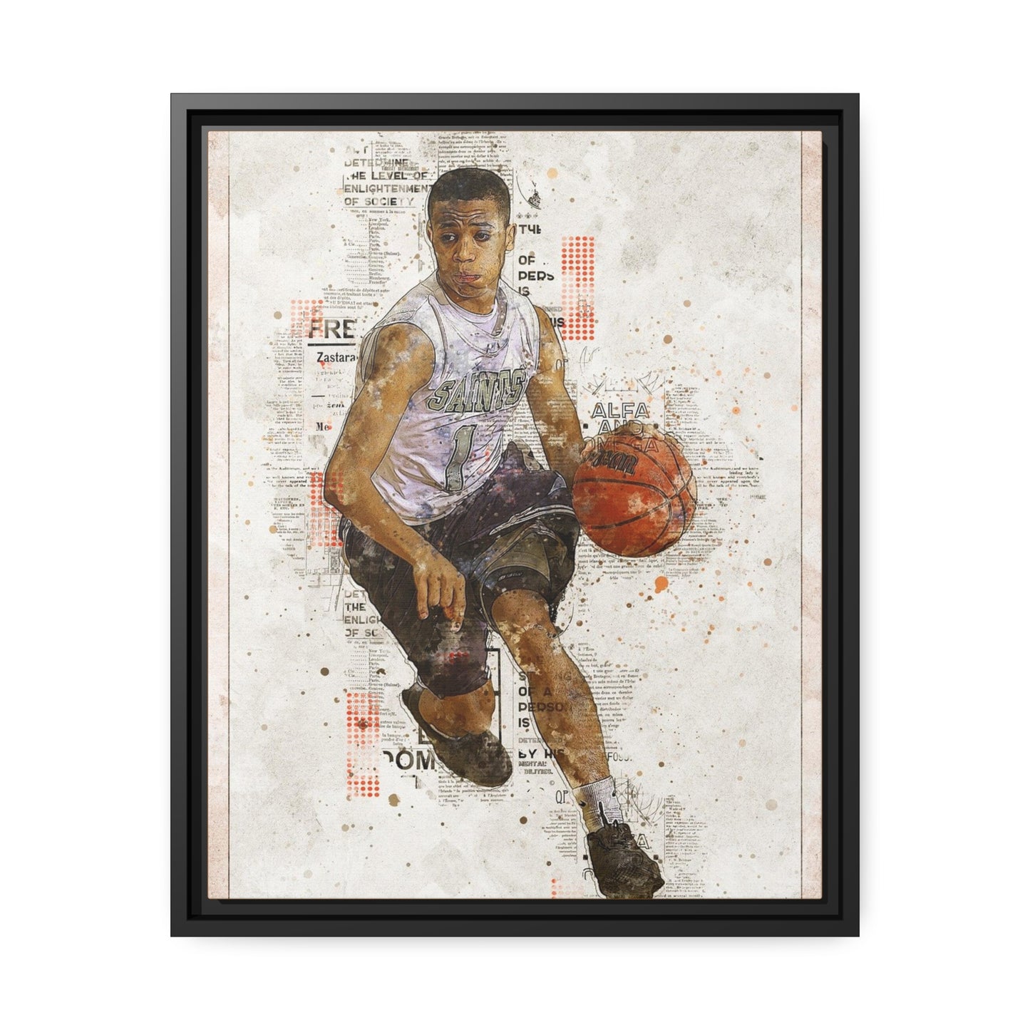 Basket Ball Matte Canvas, Black Frame