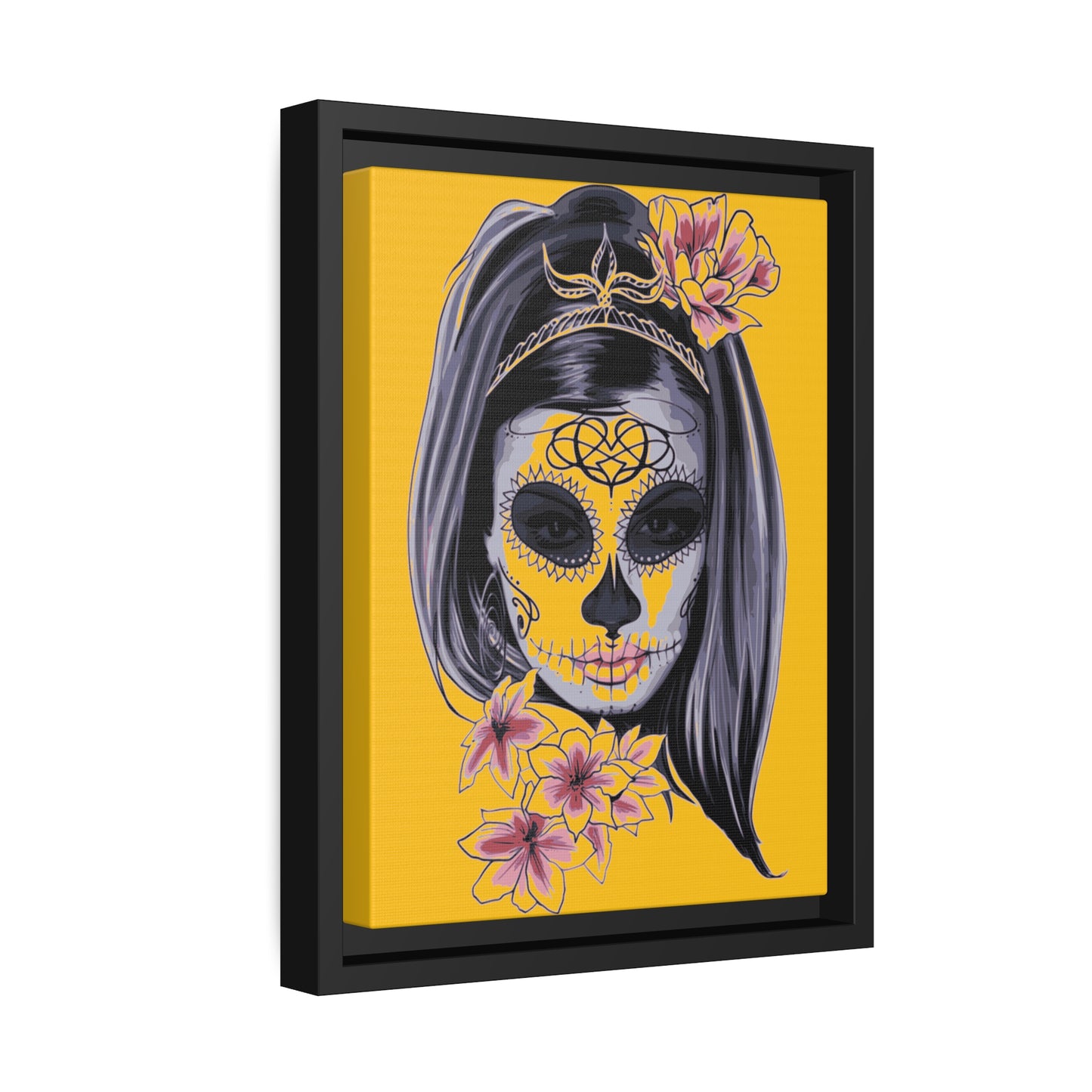 Lady Dead Mask Yellow Matte Canvas, Black Frame