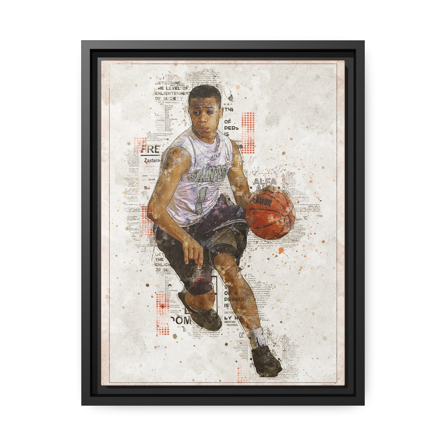 Basket Ball Matte Canvas, Black Frame