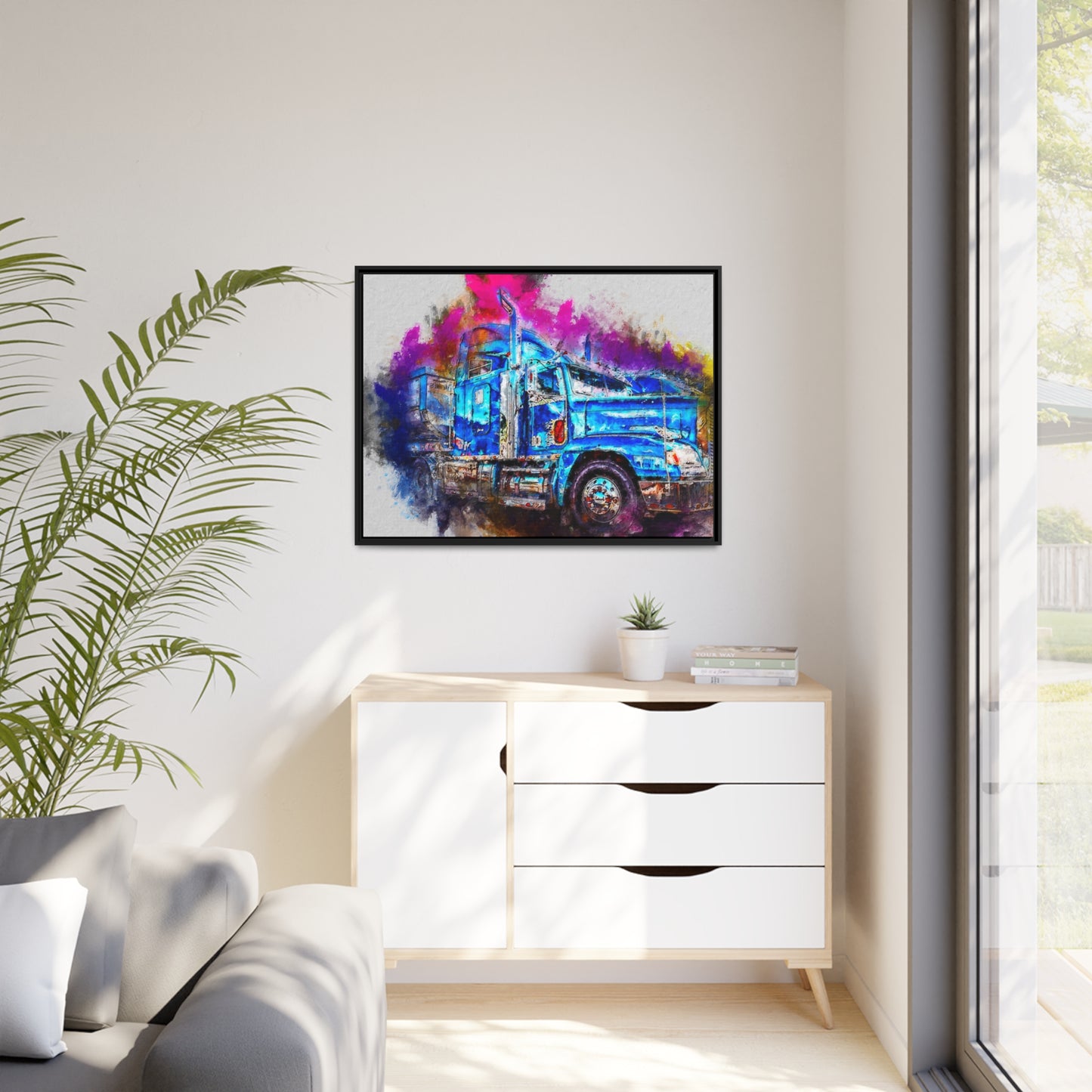 Truck AI Gen Matte Canvas, Black Frame