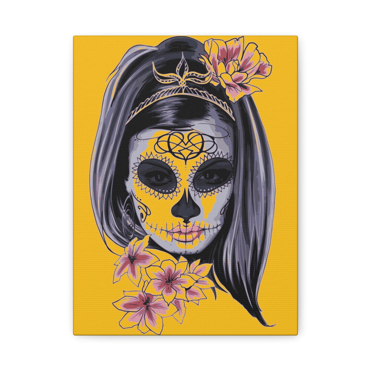 Lady Dead Mask Yellow Matte Canvas, Stretched, 1.25"