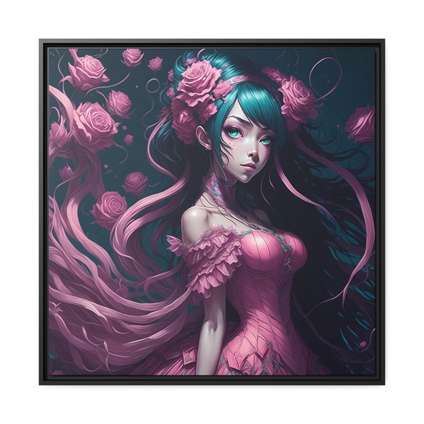 Lady Rose AI Gen Matte Canvas, Black Frame