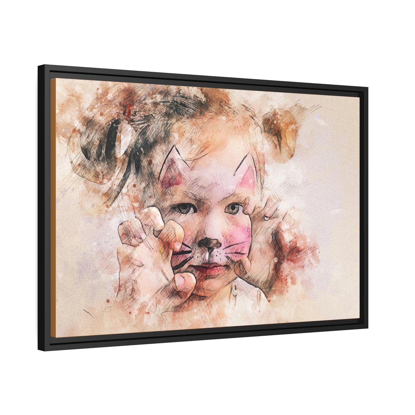 Baby Girl Cat Matte Canvas, Black Frame