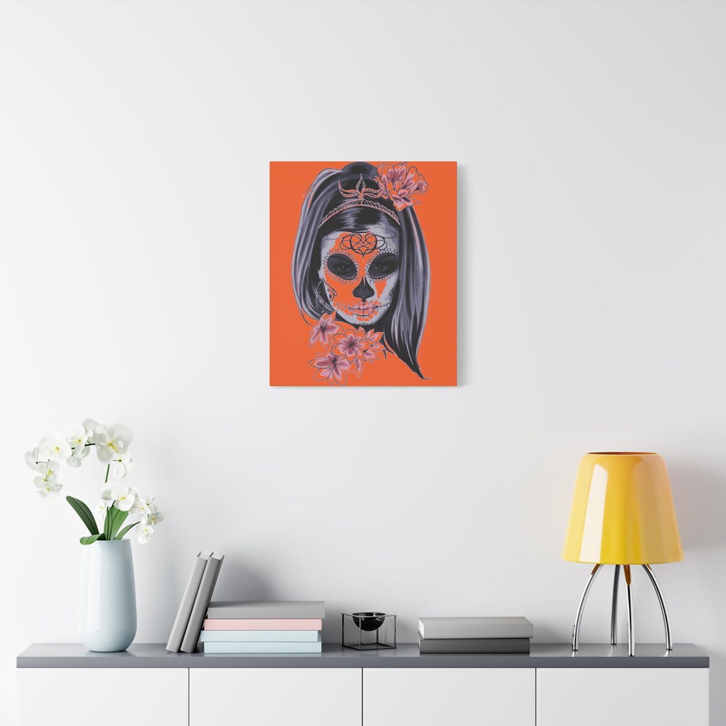 Lady Dead Mask Orange Matte Canvas, Stretched, 1.25"