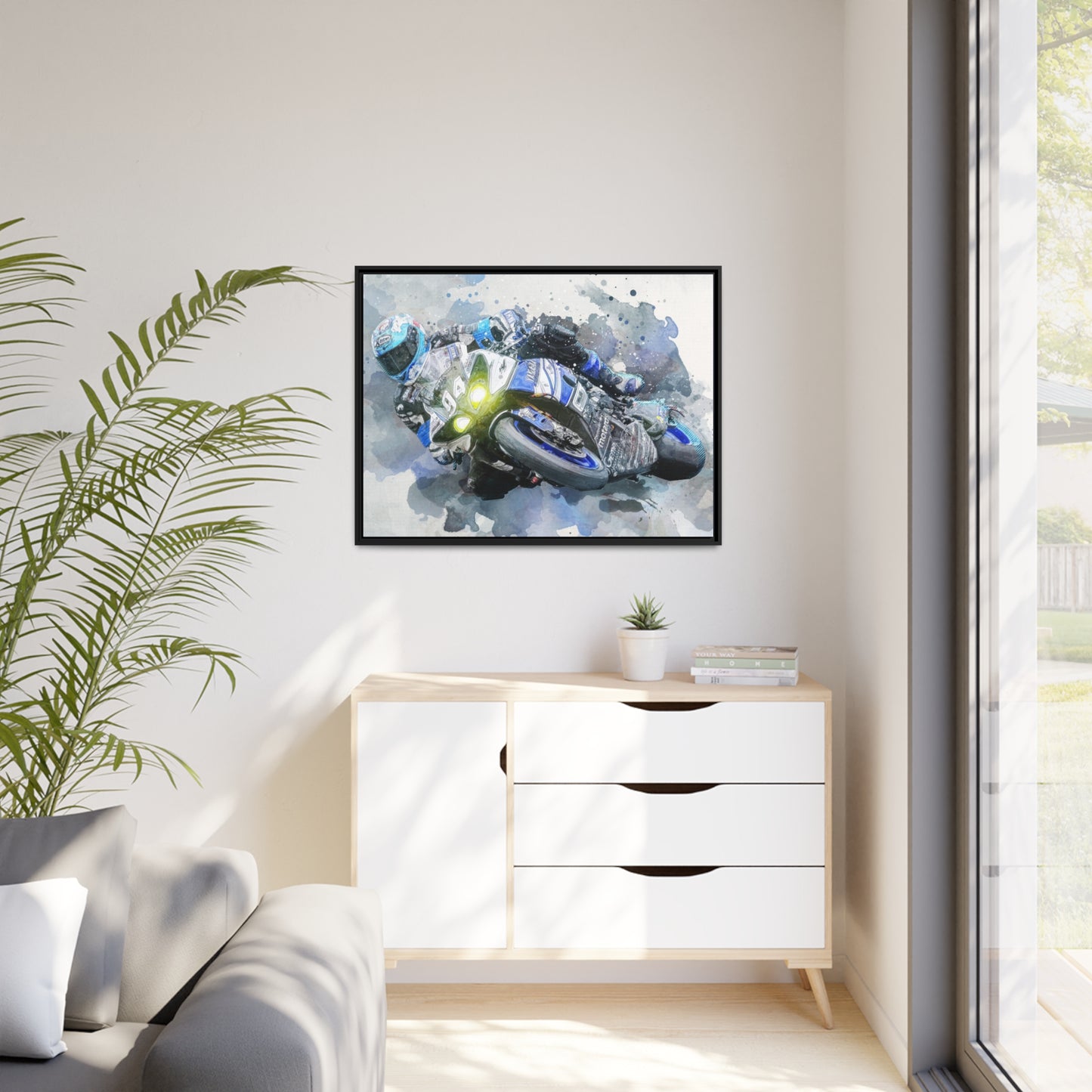 Motorcycle Race Matte Canvas, Black Frame