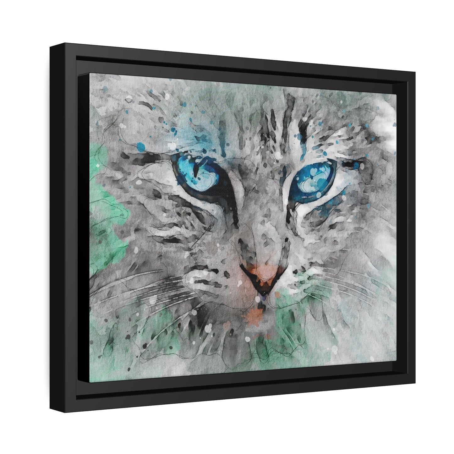 Cat Matte Canvas, Black Frame