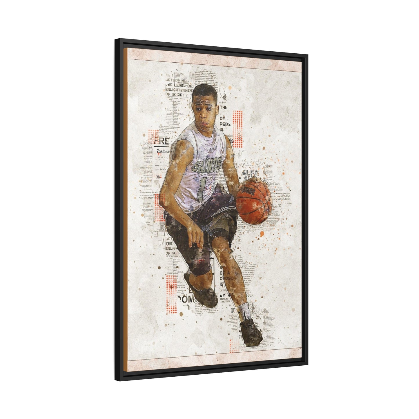 Basket Ball Matte Canvas, Black Frame