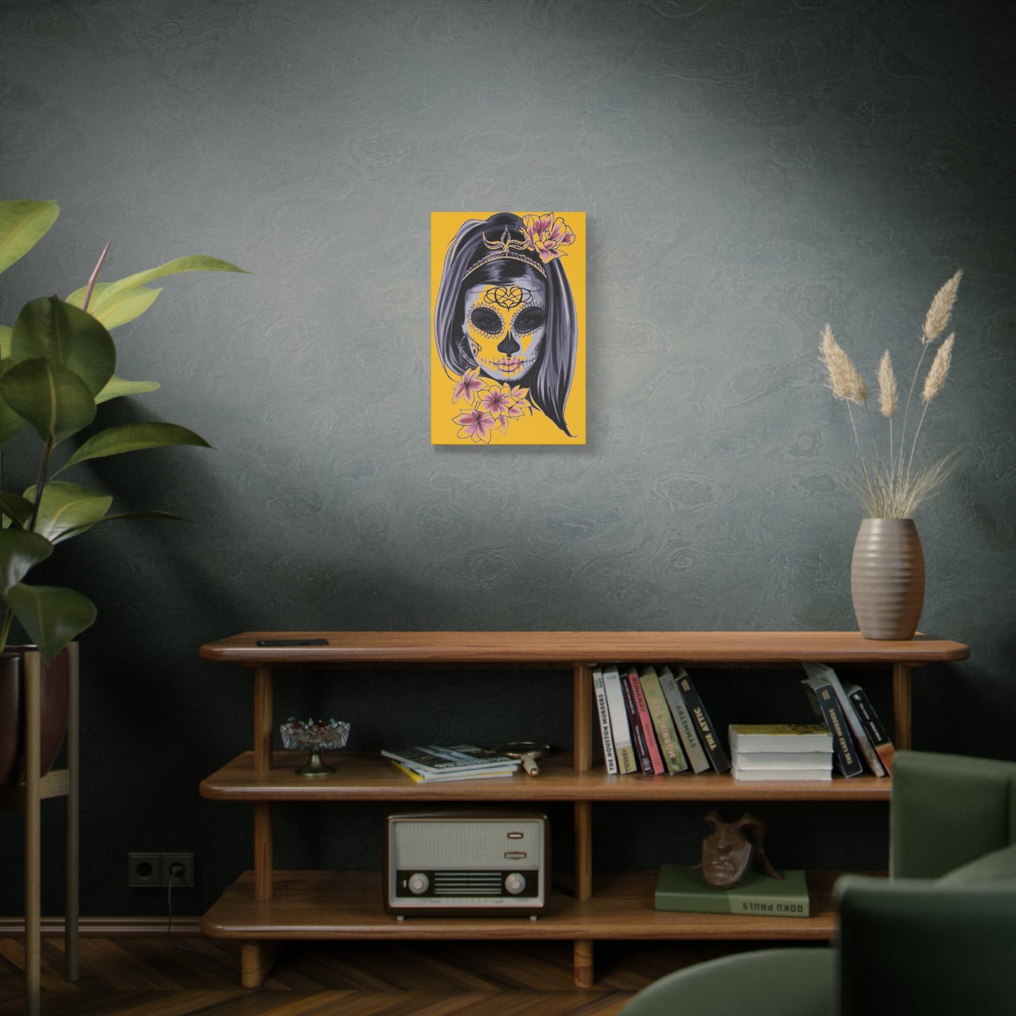 Lady Dead Mask Yellow Matte Canvas, Stretched, 1.25"