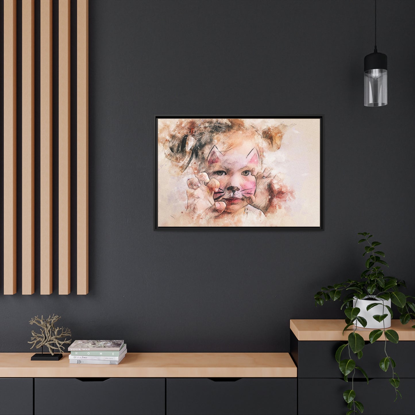 Baby Girl Cat Matte Canvas, Black Frame