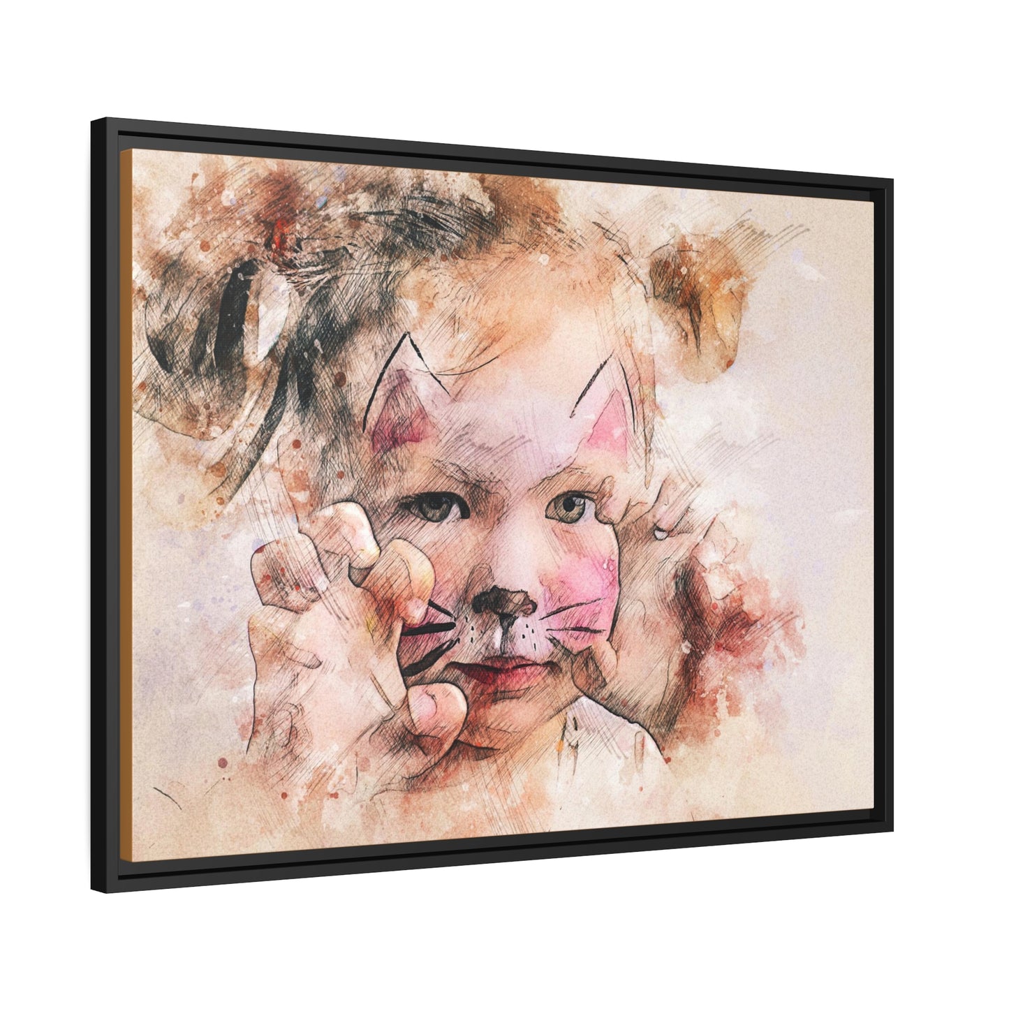Baby Girl Cat Matte Canvas, Black Frame