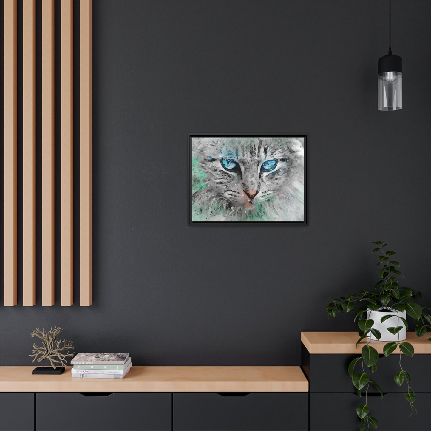 Cat Matte Canvas, Black Frame