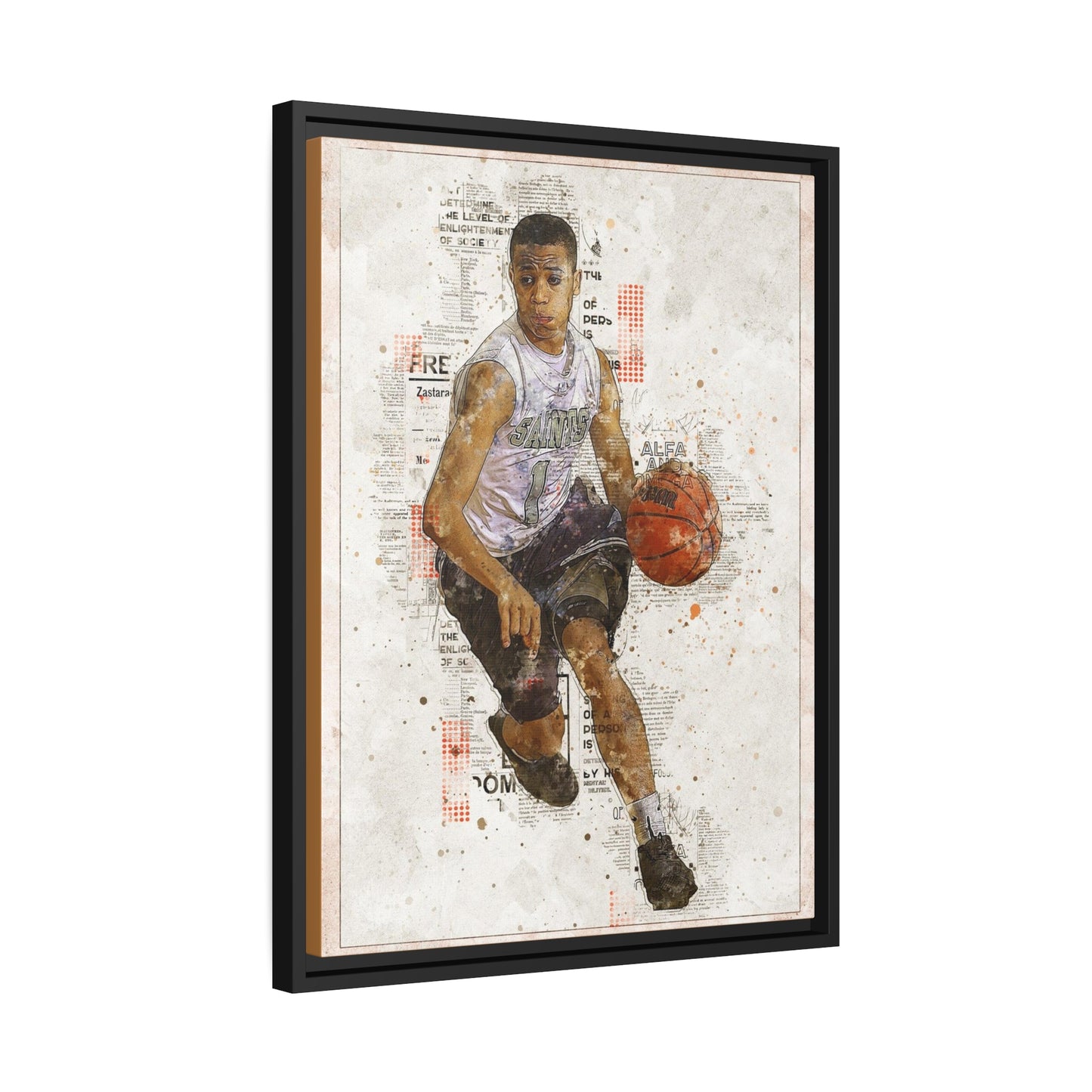 Basket Ball Matte Canvas, Black Frame