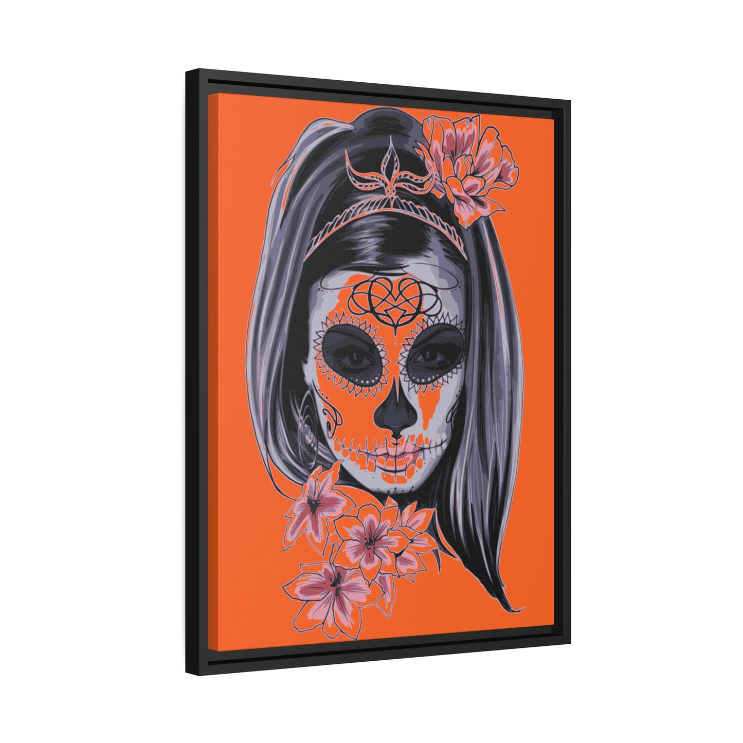 Lady Dead Mask Orange Matte Canvas, Black Frame