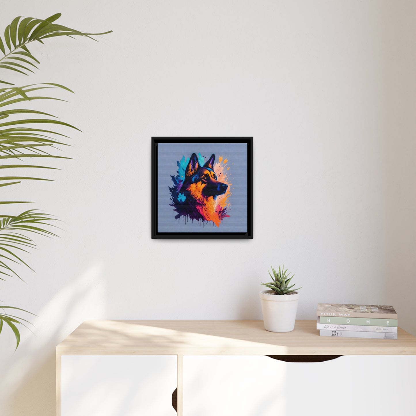 Shepherd Dog Matte Canvas, Black Frame