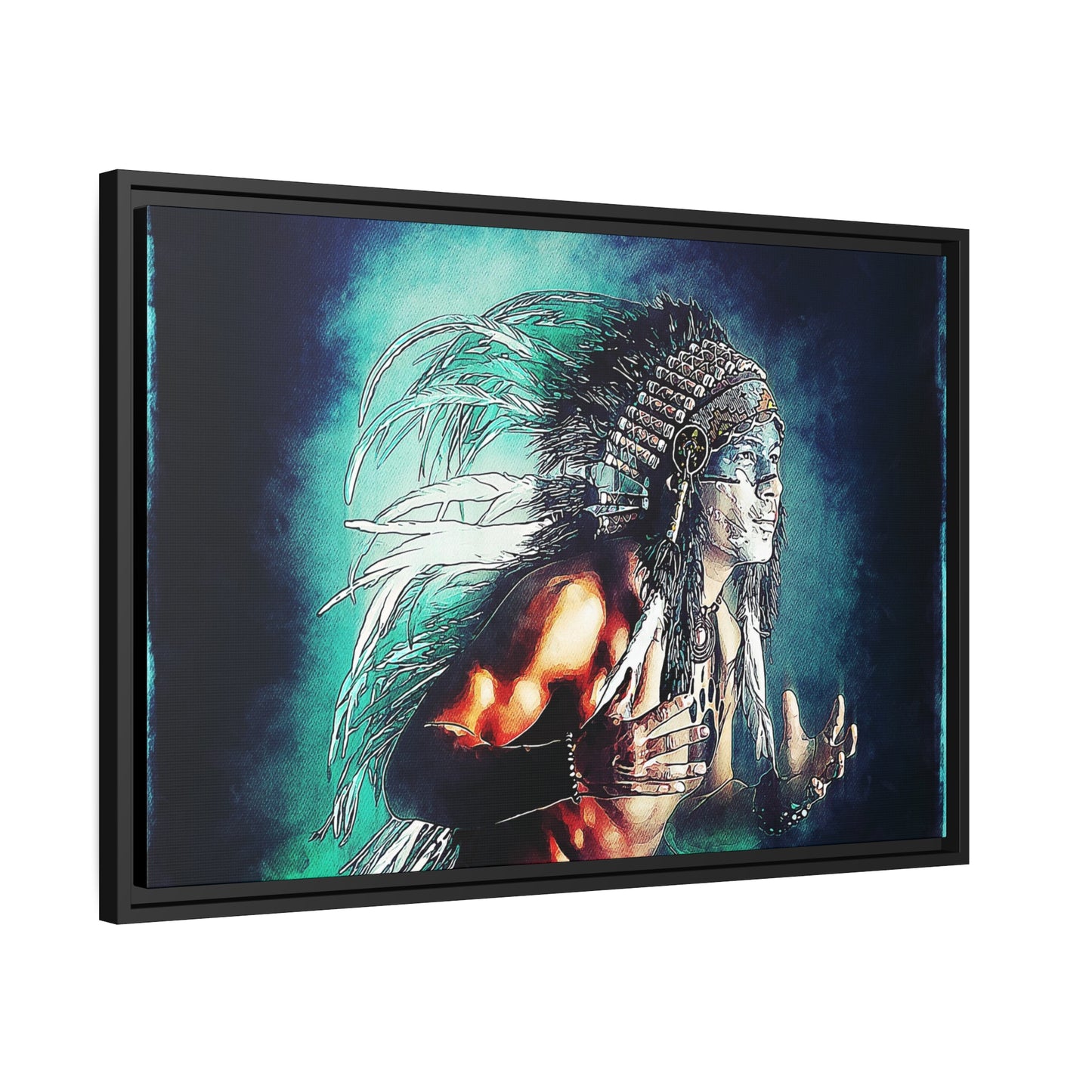 First Nation Man Matte Canvas, Black Frame