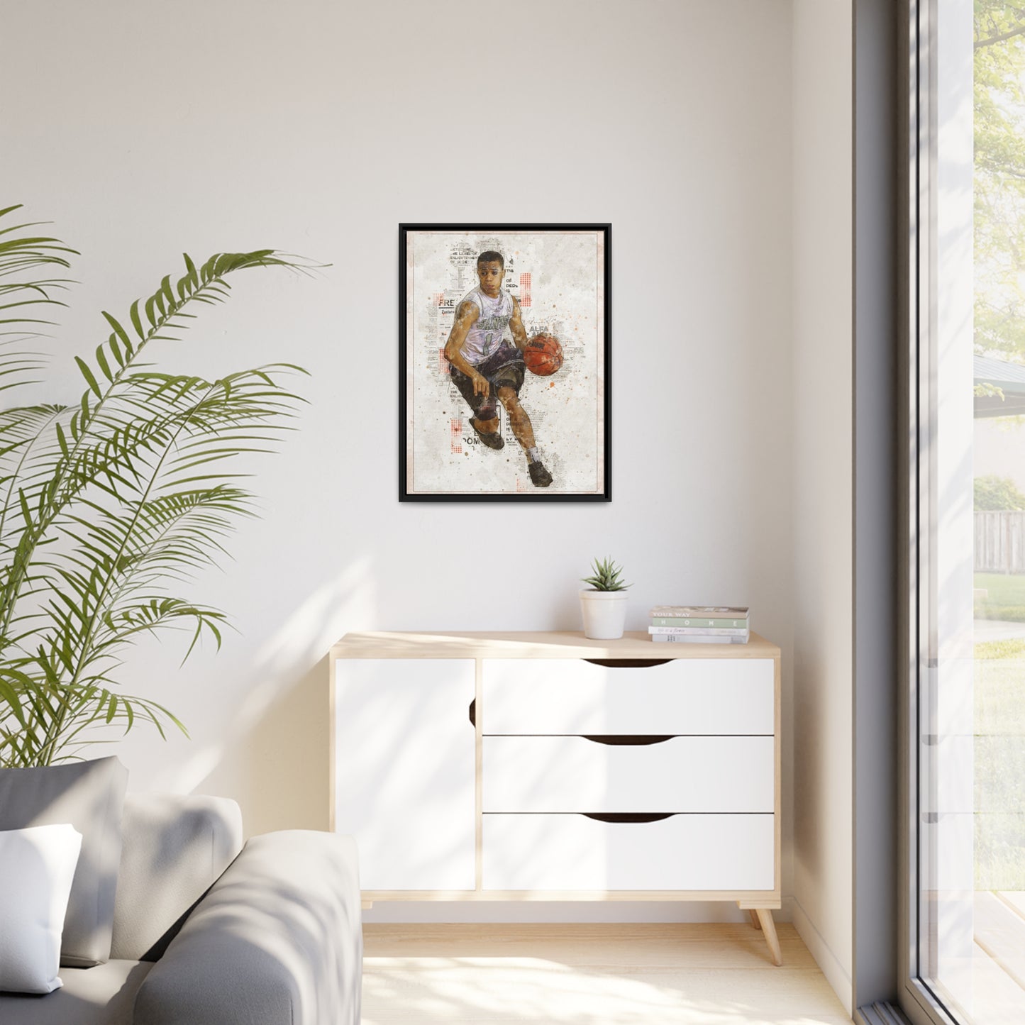Basket Ball Matte Canvas, Black Frame