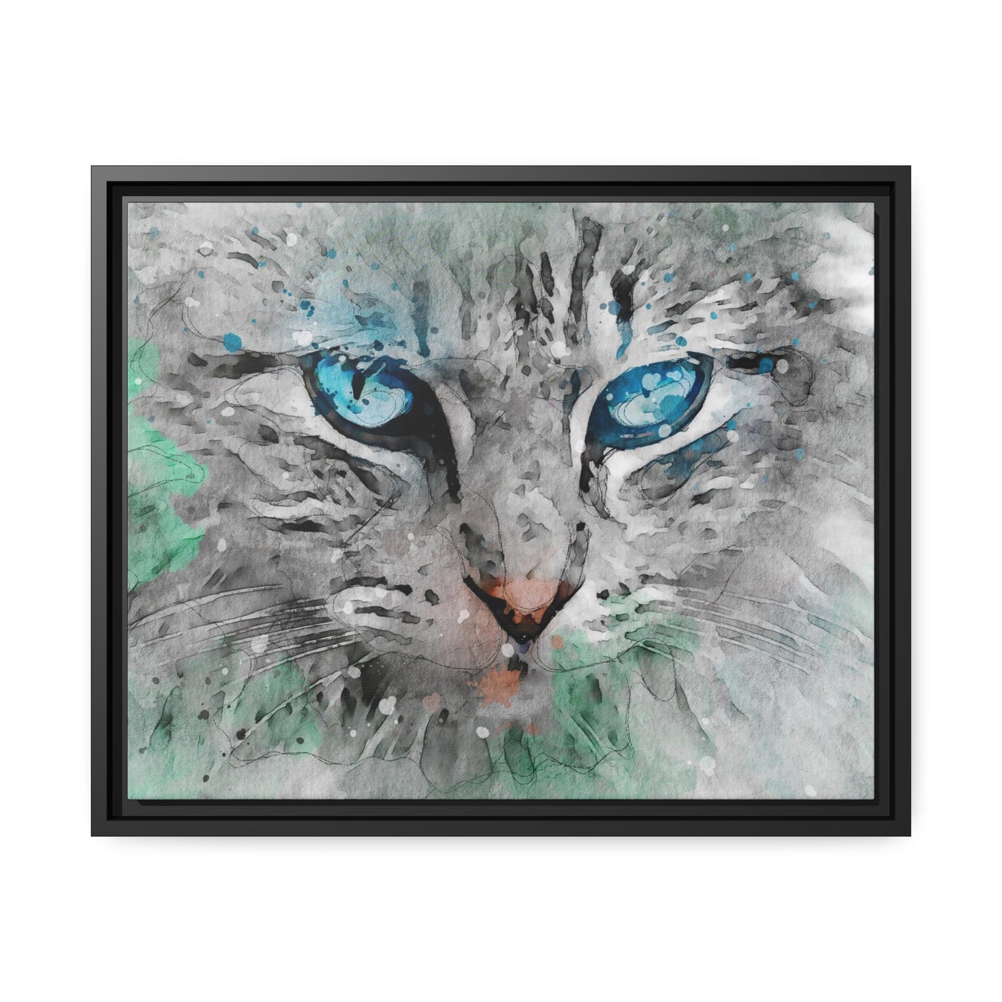 Cat Matte Canvas, Black Frame