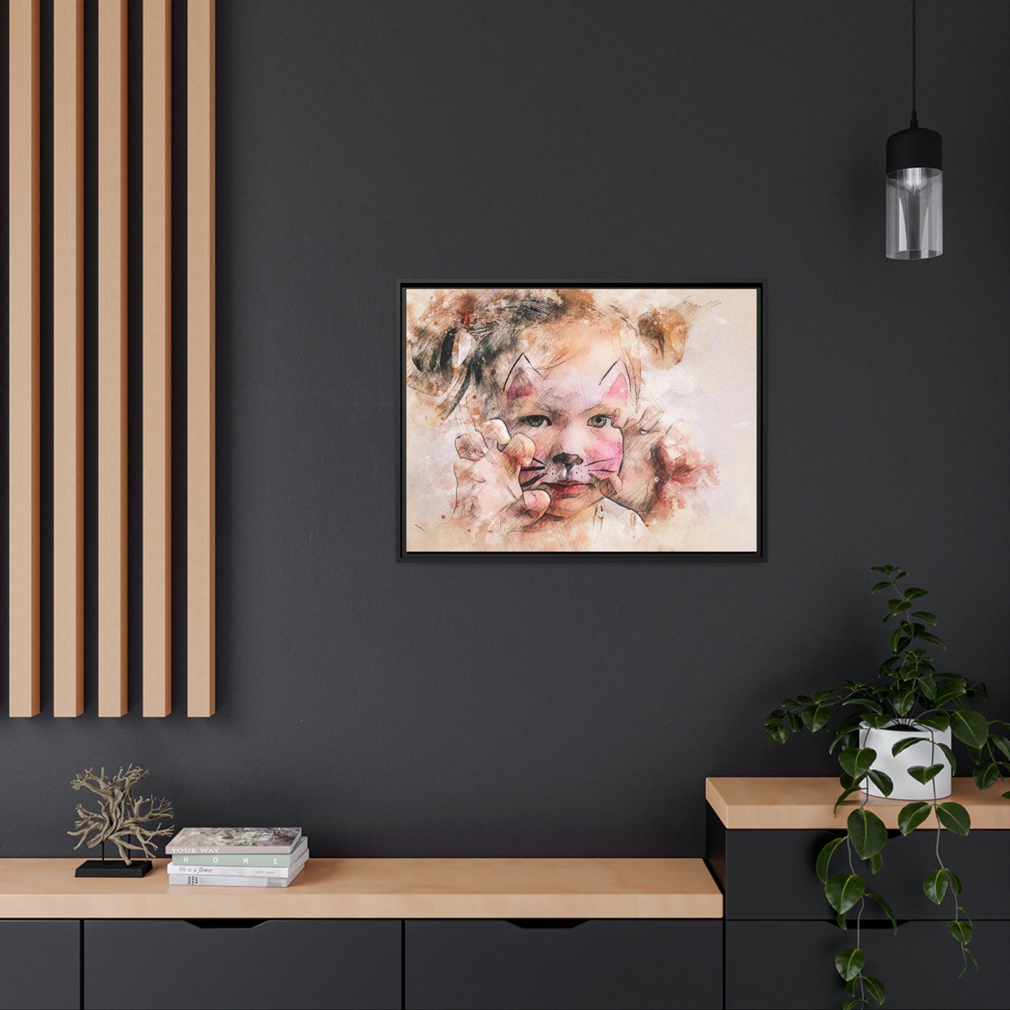 Baby Girl Cat Matte Canvas, Black Frame