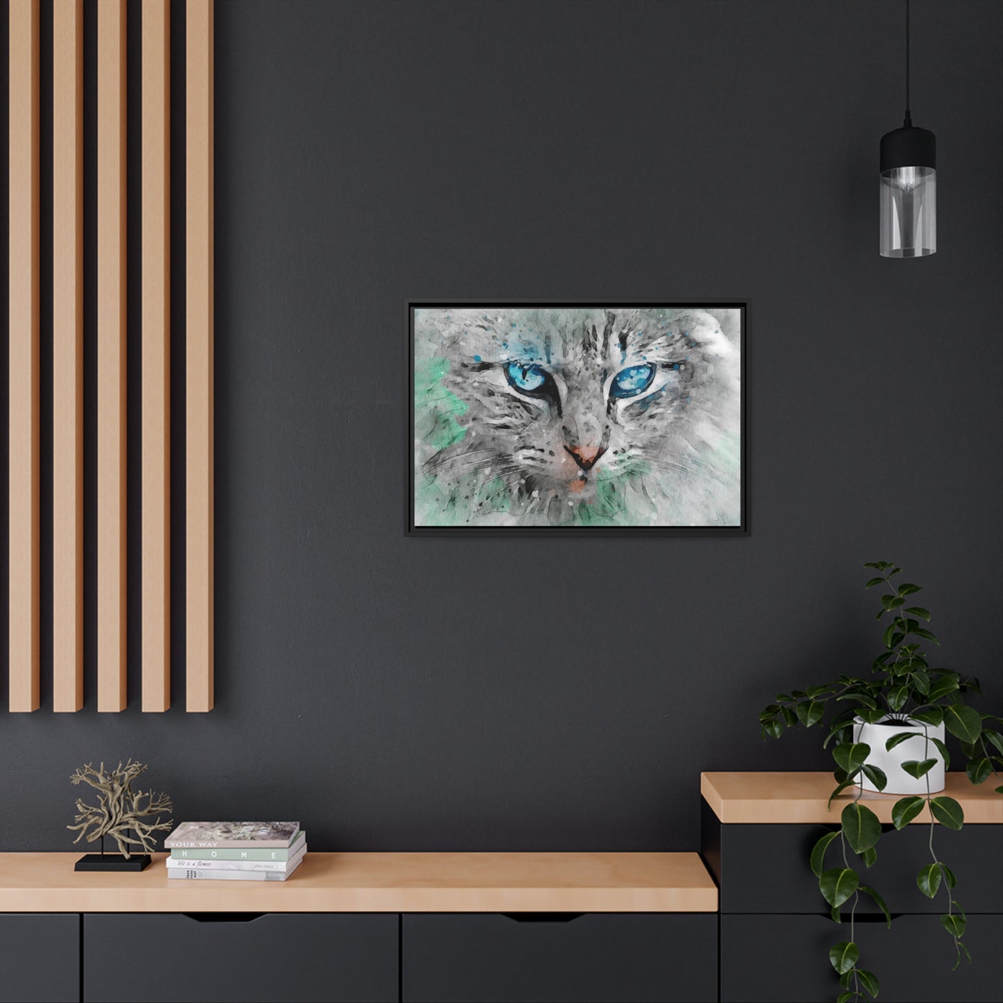 Cat Matte Canvas, Black Frame
