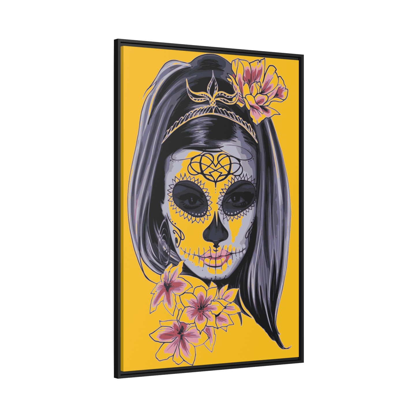 Lady Dead Mask Yellow Matte Canvas, Black Frame