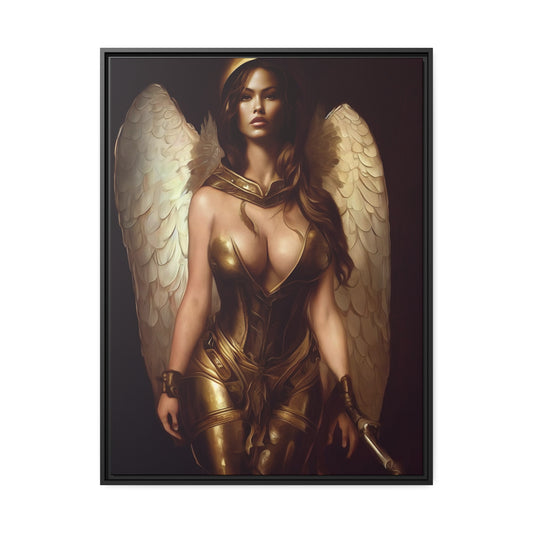 Woman Angel Warrior Matte Canvas, Black Frame