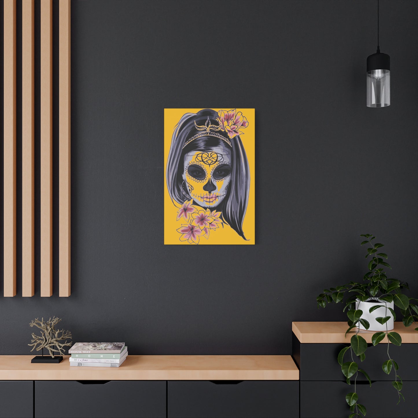 Lady Dead Mask Yellow Matte Canvas, Stretched, 1.25"