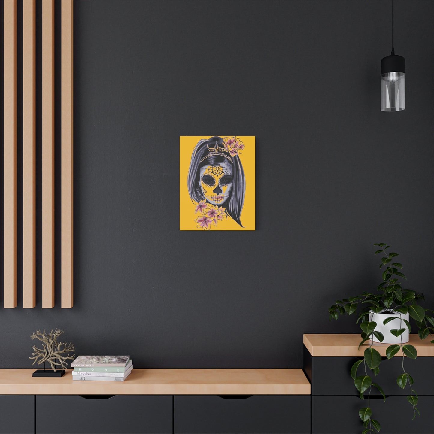 Lady Dead Mask Yellow Matte Canvas, Stretched, 1.25"