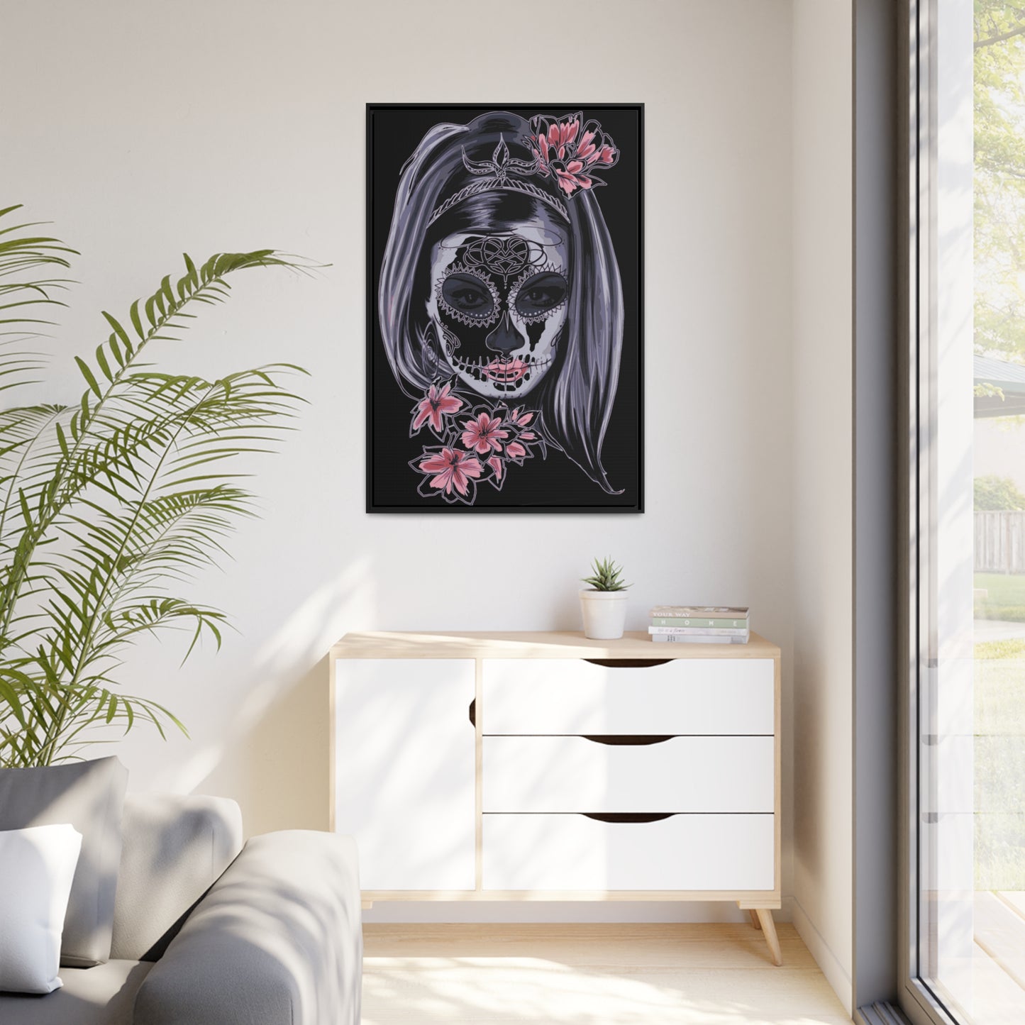 Lady Dead Mask Black Matte Canvas, Black Frame
