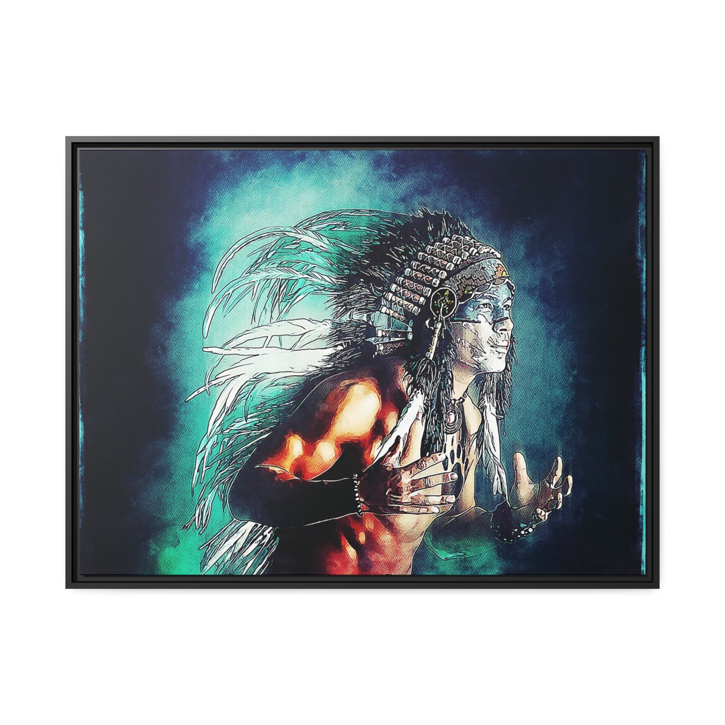 First Nation Man Matte Canvas, Black Frame