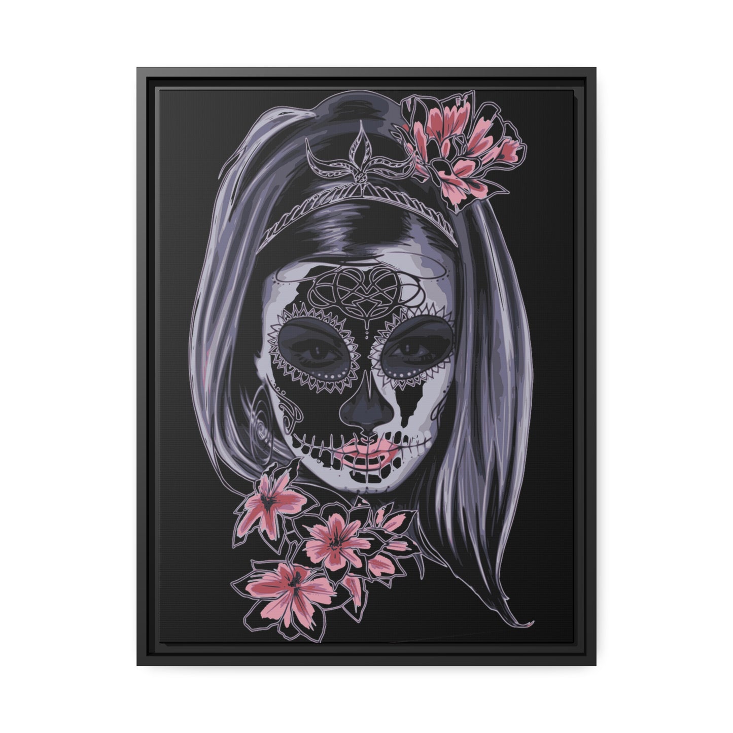Lady Dead Mask Black Matte Canvas, Black Frame