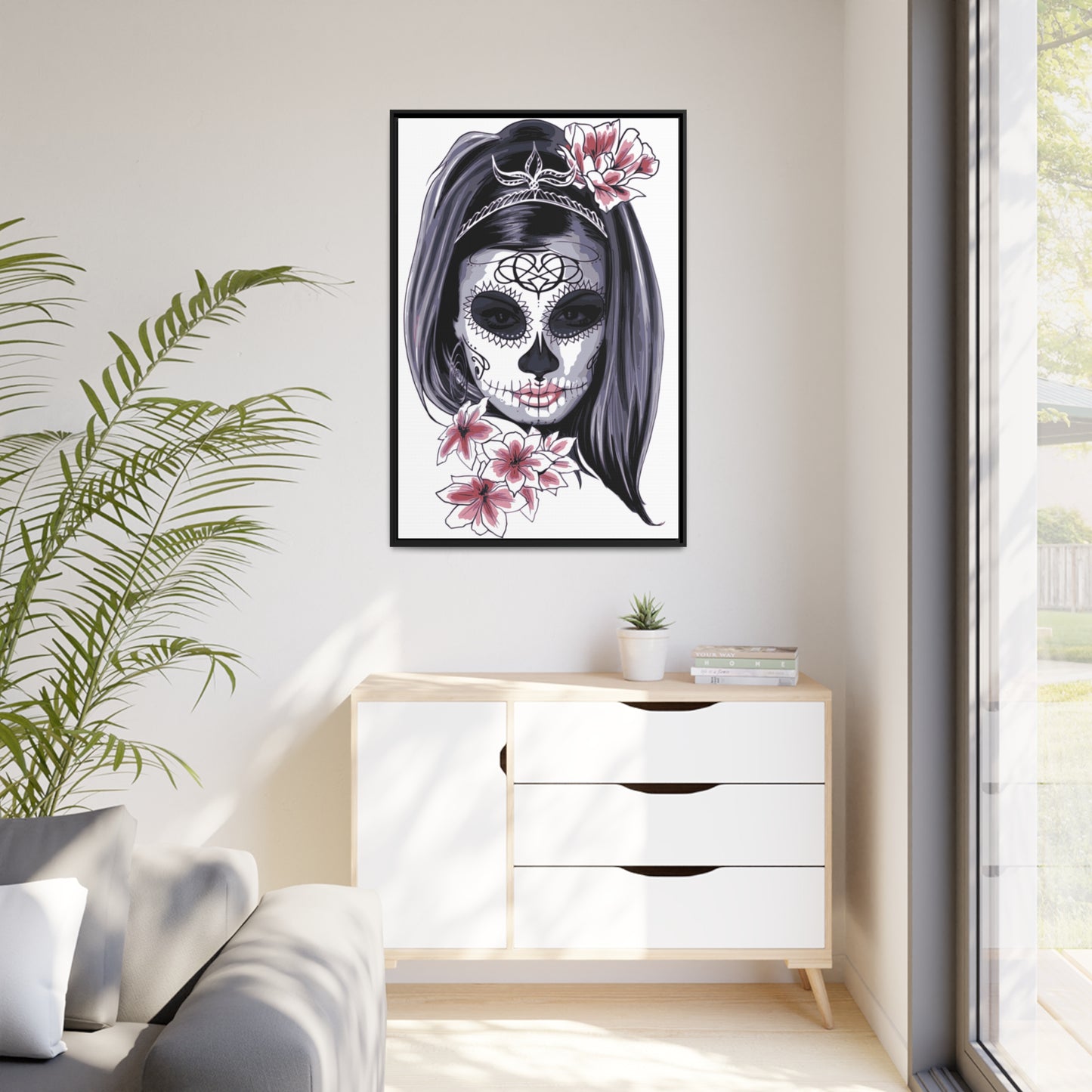 Lady Dead Mask White Matte Canvas, Black Frame