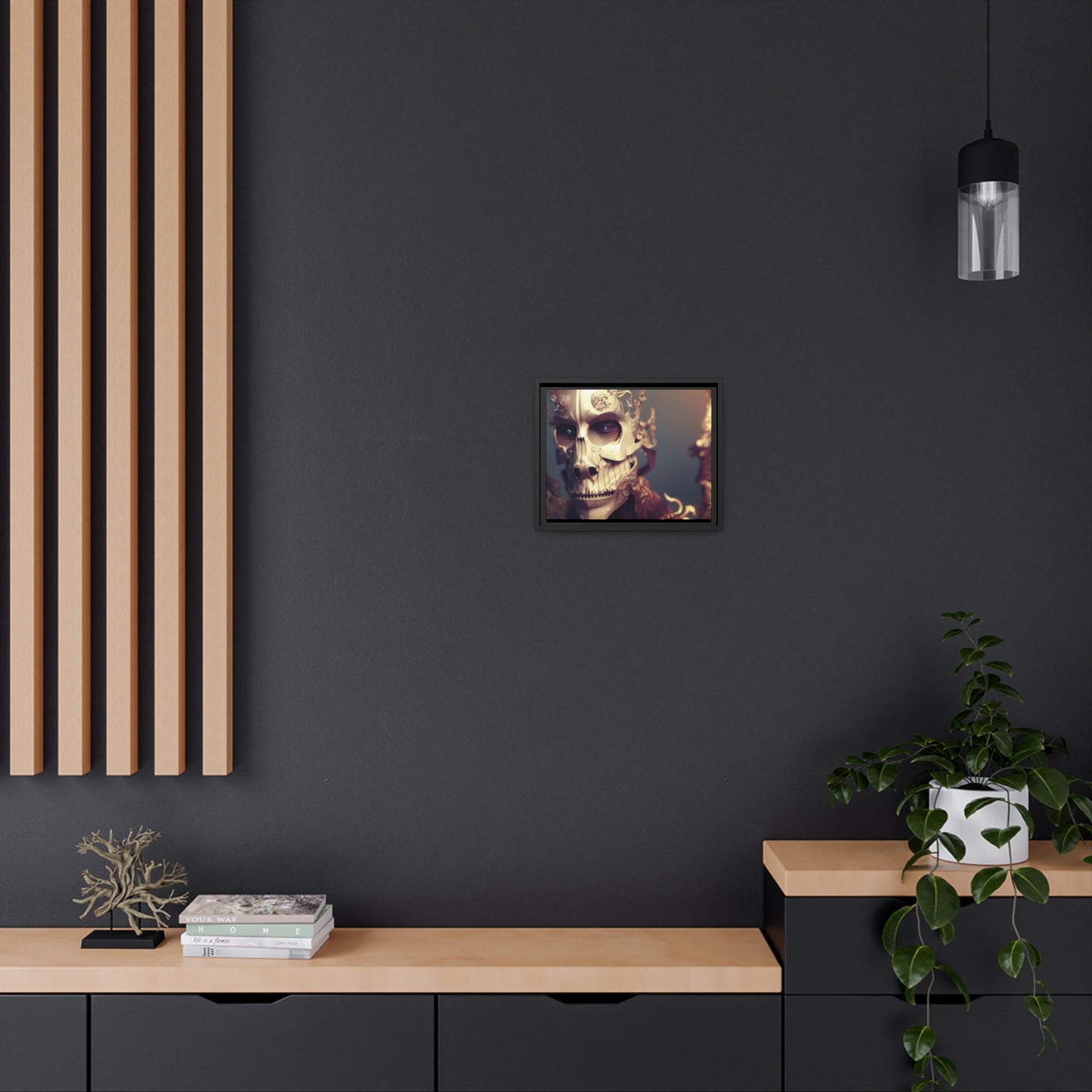 Skull AI Gen Matte Canvas, Black Frame
