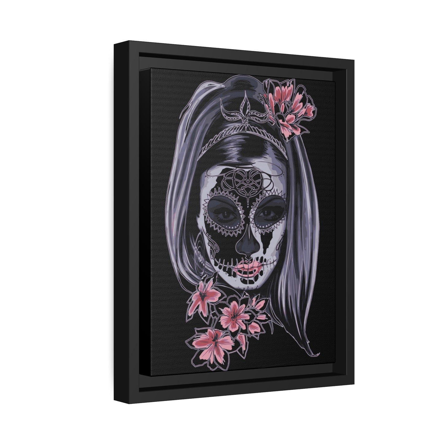 Lady Dead Mask Black Matte Canvas, Black Frame