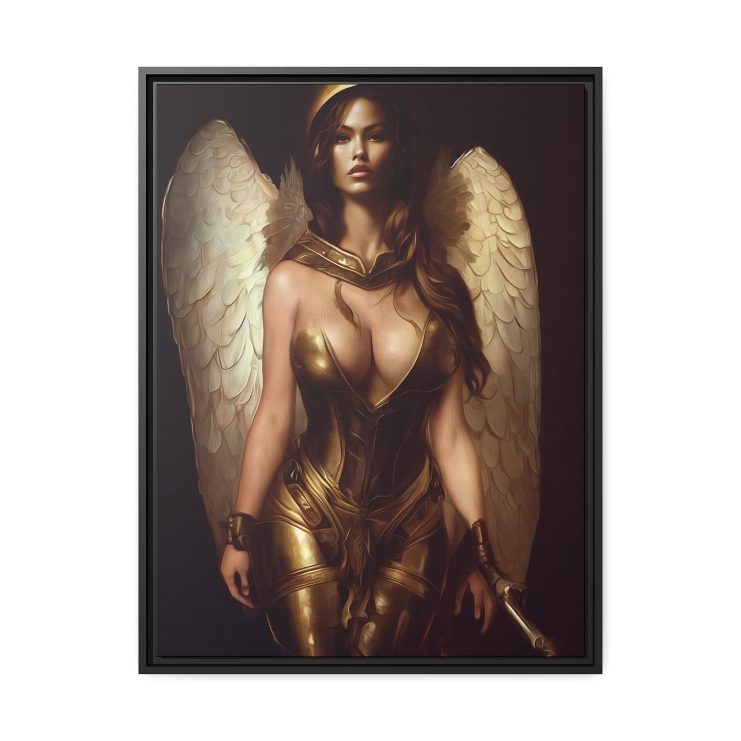 Woman Angel Warrior Matte Canvas, Black Frame