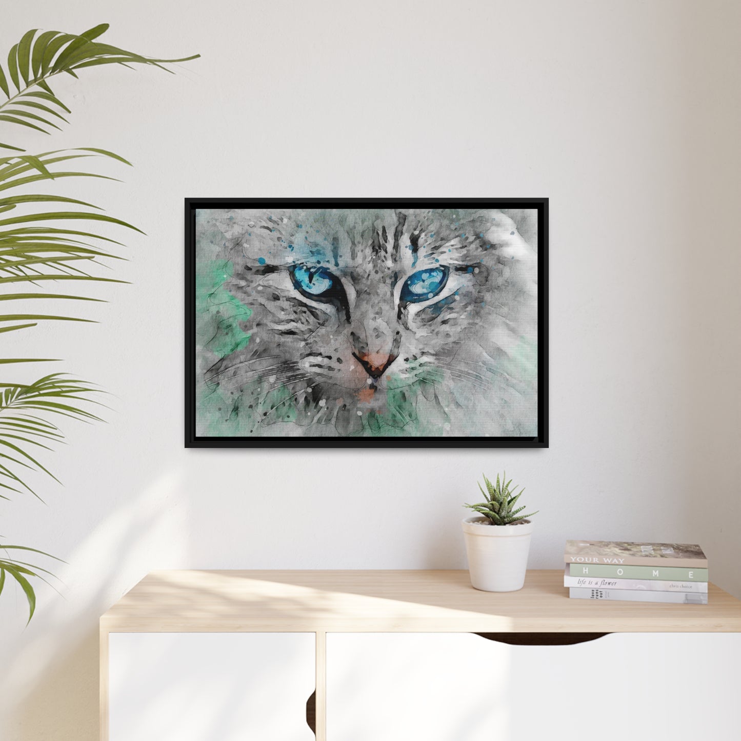 Cat Matte Canvas, Black Frame
