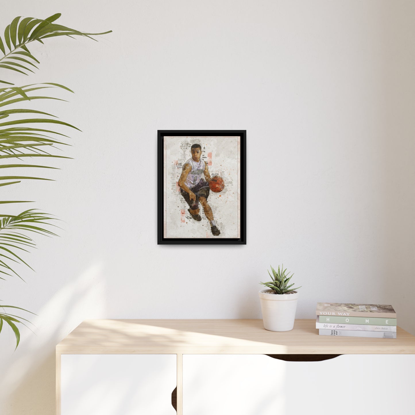 Basket Ball Matte Canvas, Black Frame
