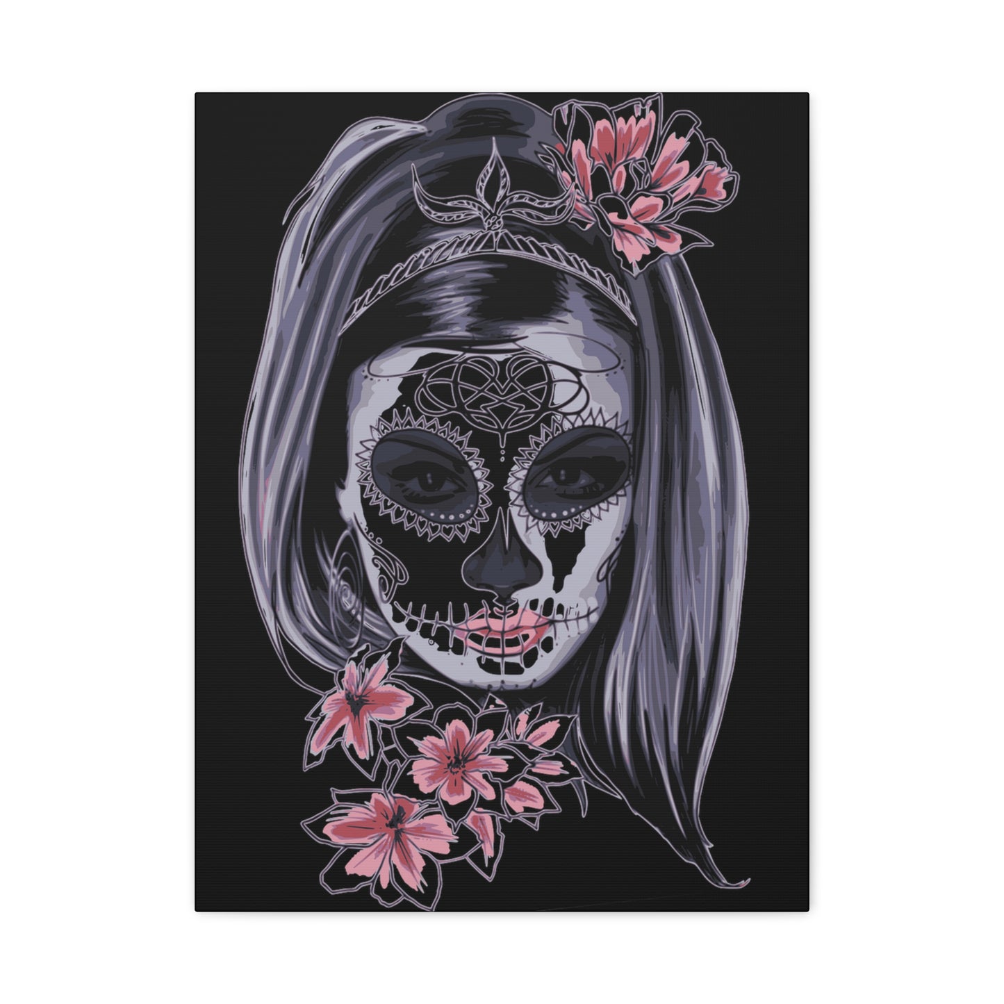 Lady Dead Mask Black Matte Canvas, Stretched, 1.25"