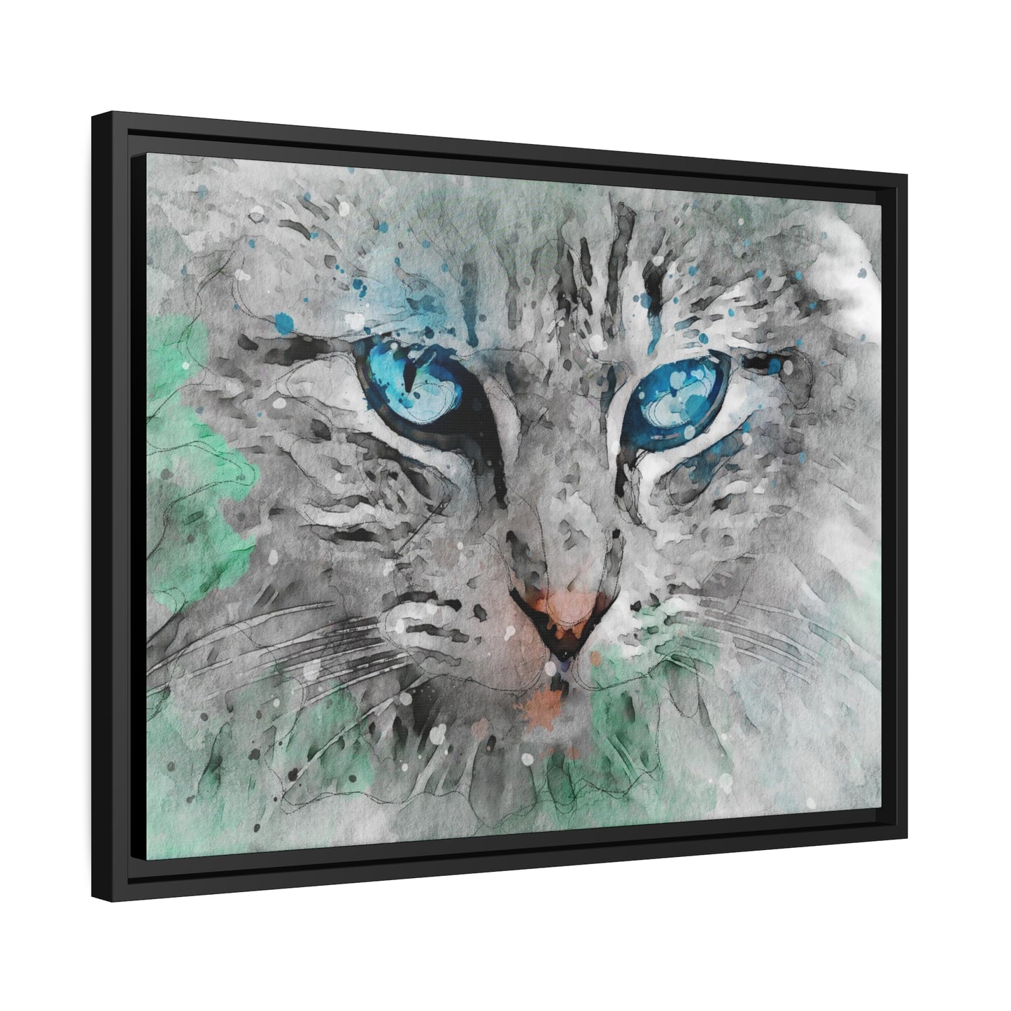 Cat Matte Canvas, Black Frame