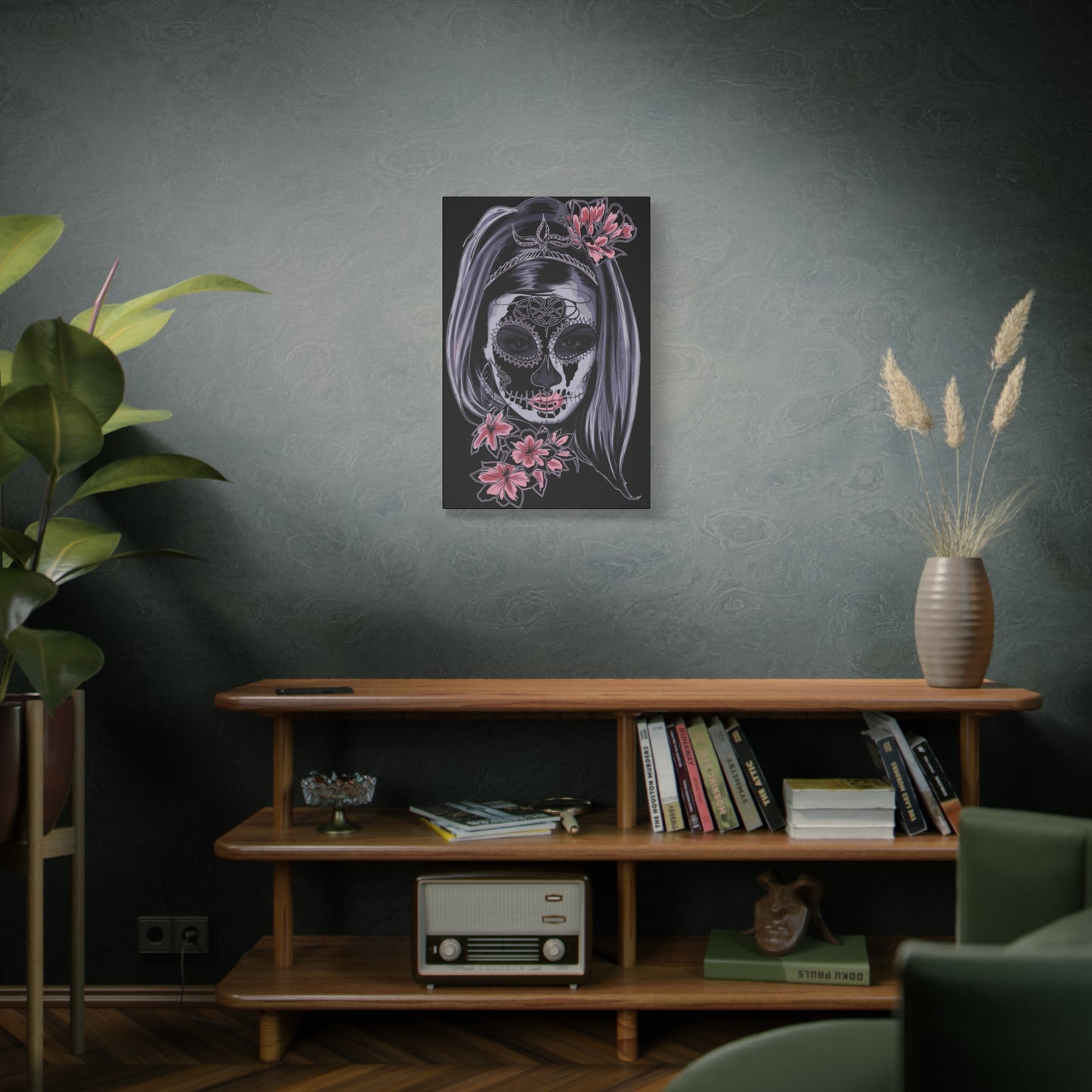 Lady Dead Mask Black Matte Canvas, Stretched, 1.25"