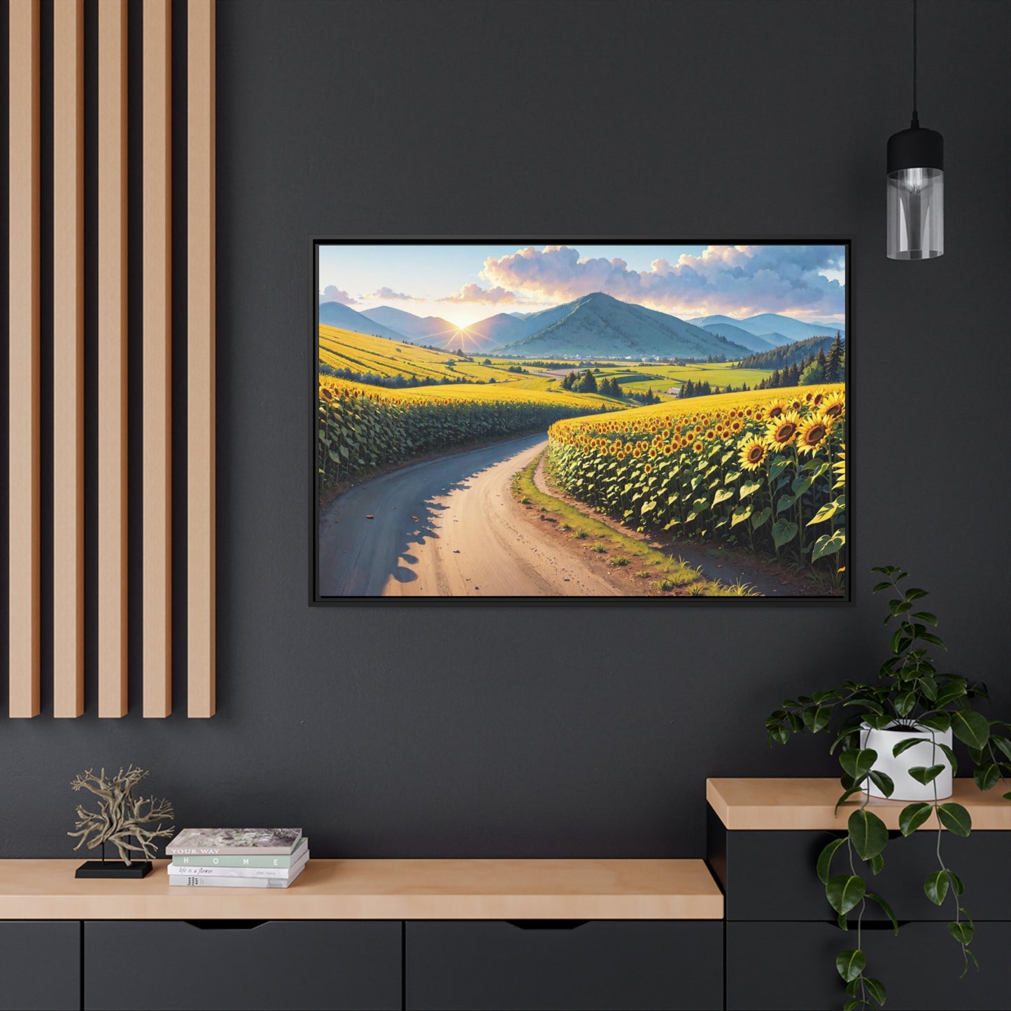 Sunflowers AI Gen Matte Canvas, Black Frame