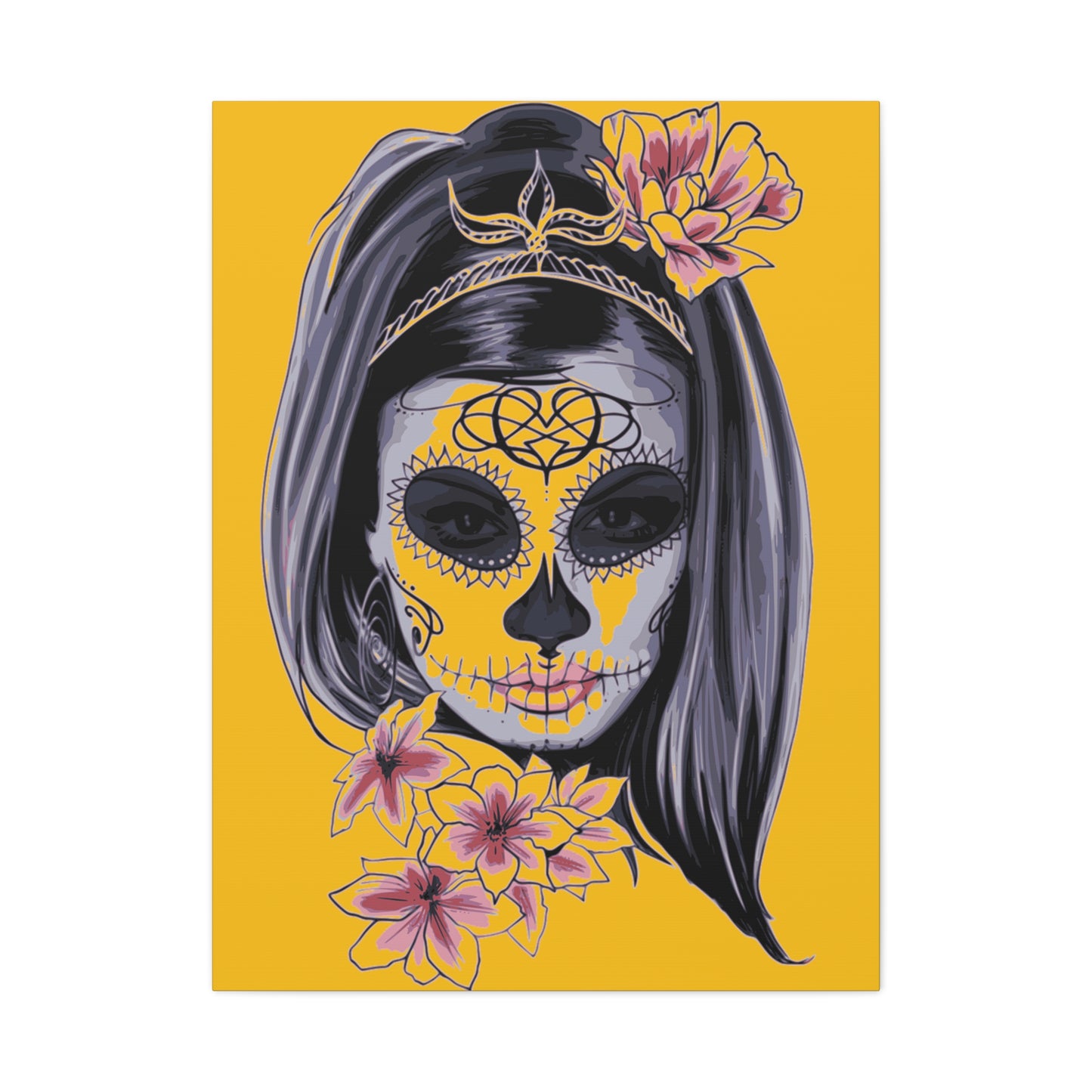 Lady Dead Mask Yellow Matte Canvas, Stretched, 1.25"