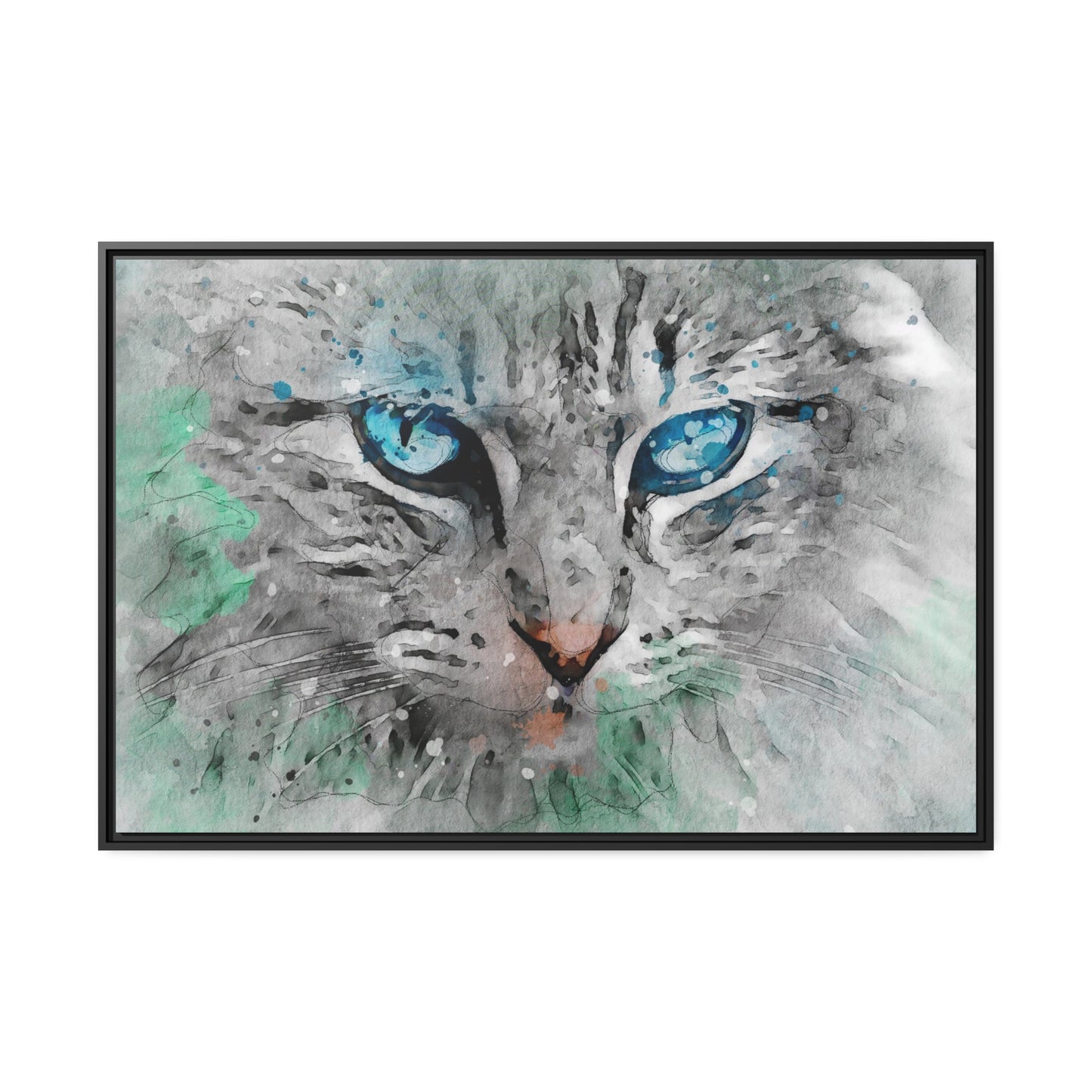 Cat Matte Canvas, Black Frame