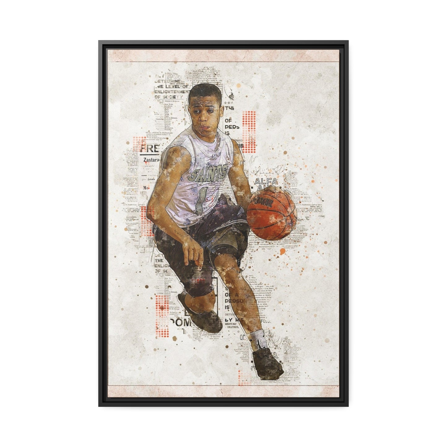 Basket Ball Matte Canvas, Black Frame